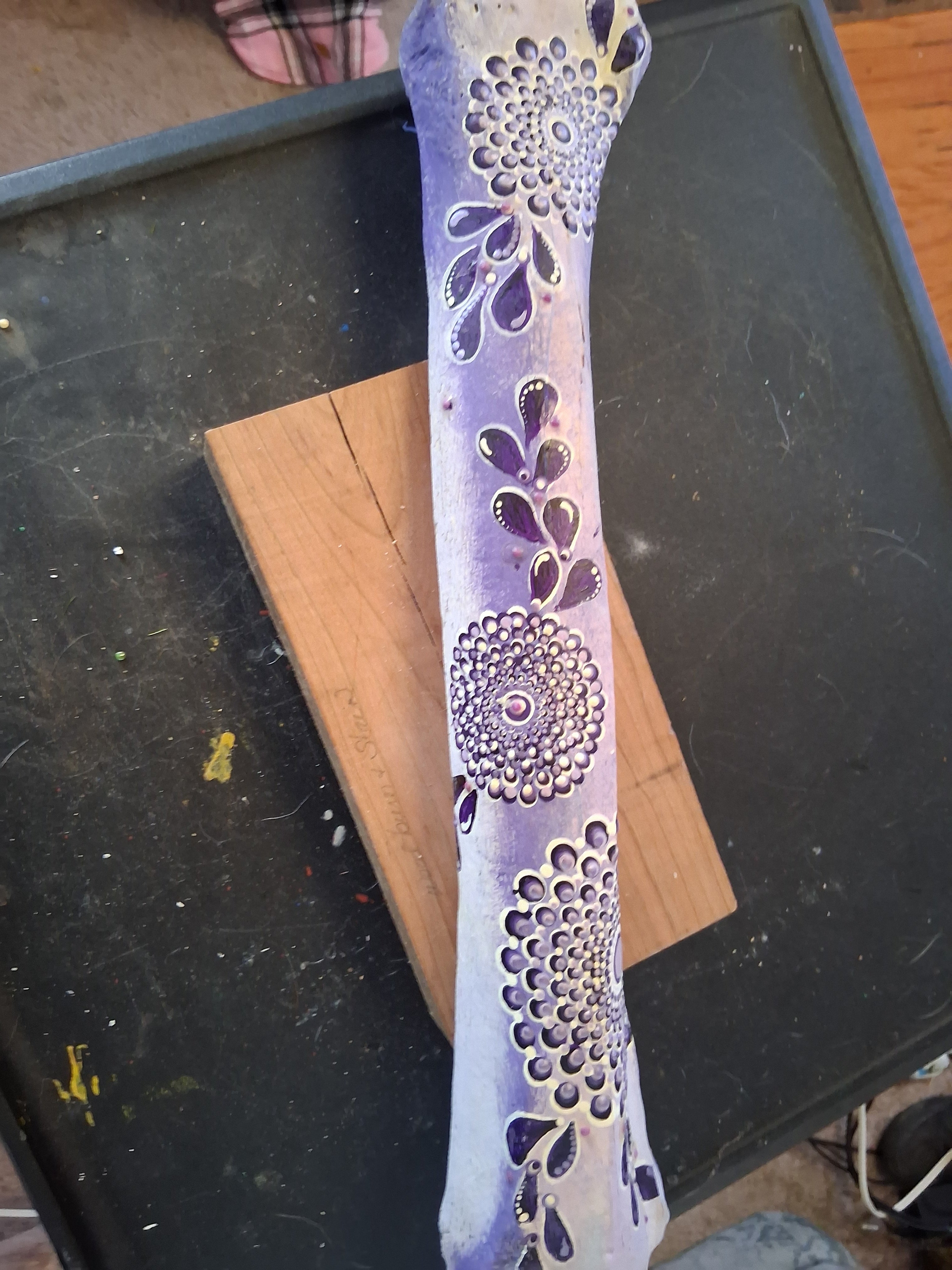 Purple Mandala Elk Bone Art | Large Hand Painted Dot Art Boho Decor