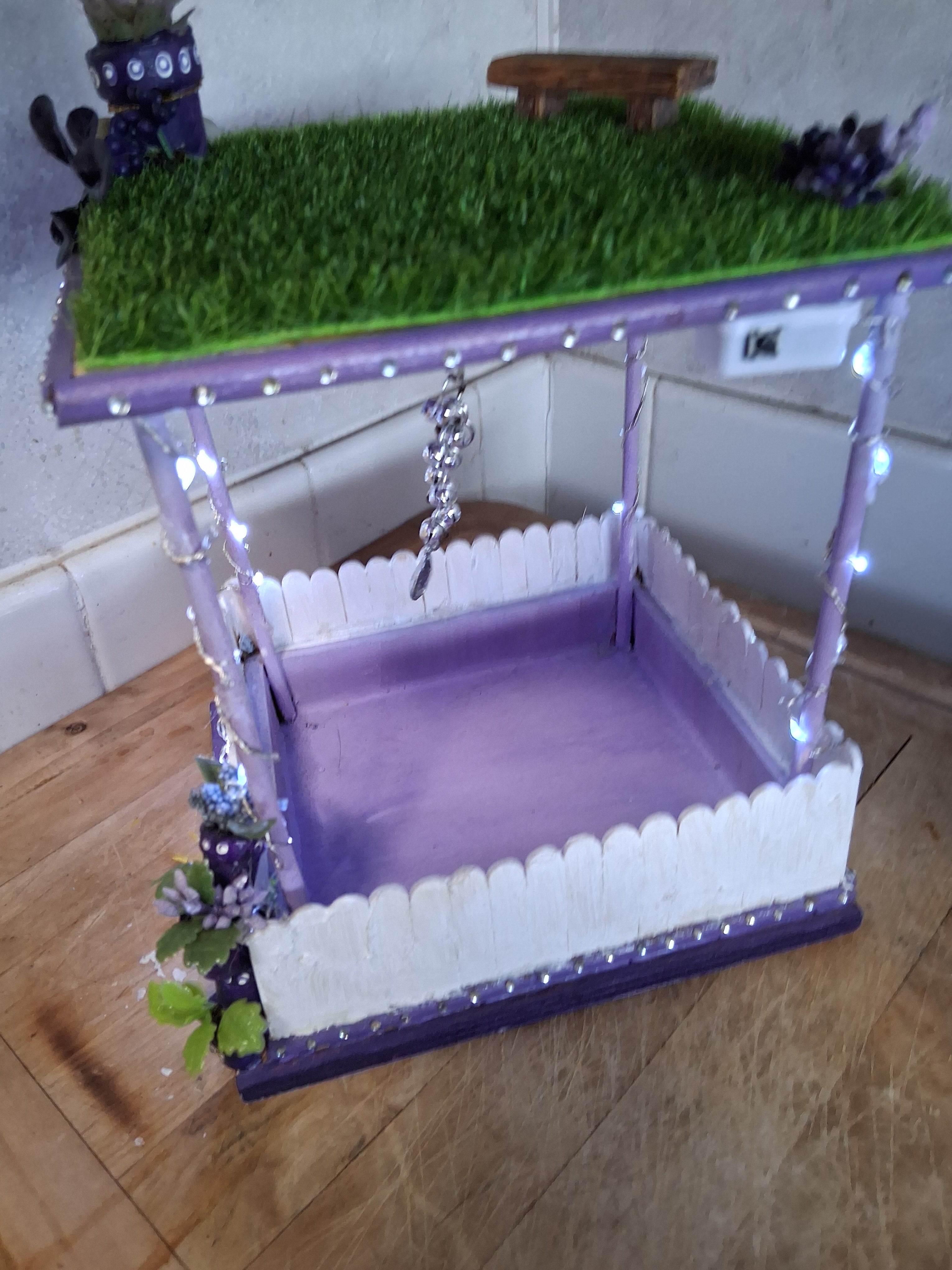 Purple Fairy Garden Bird Feeder | Handmade LED Lights Whimsical Cottagecore Decor