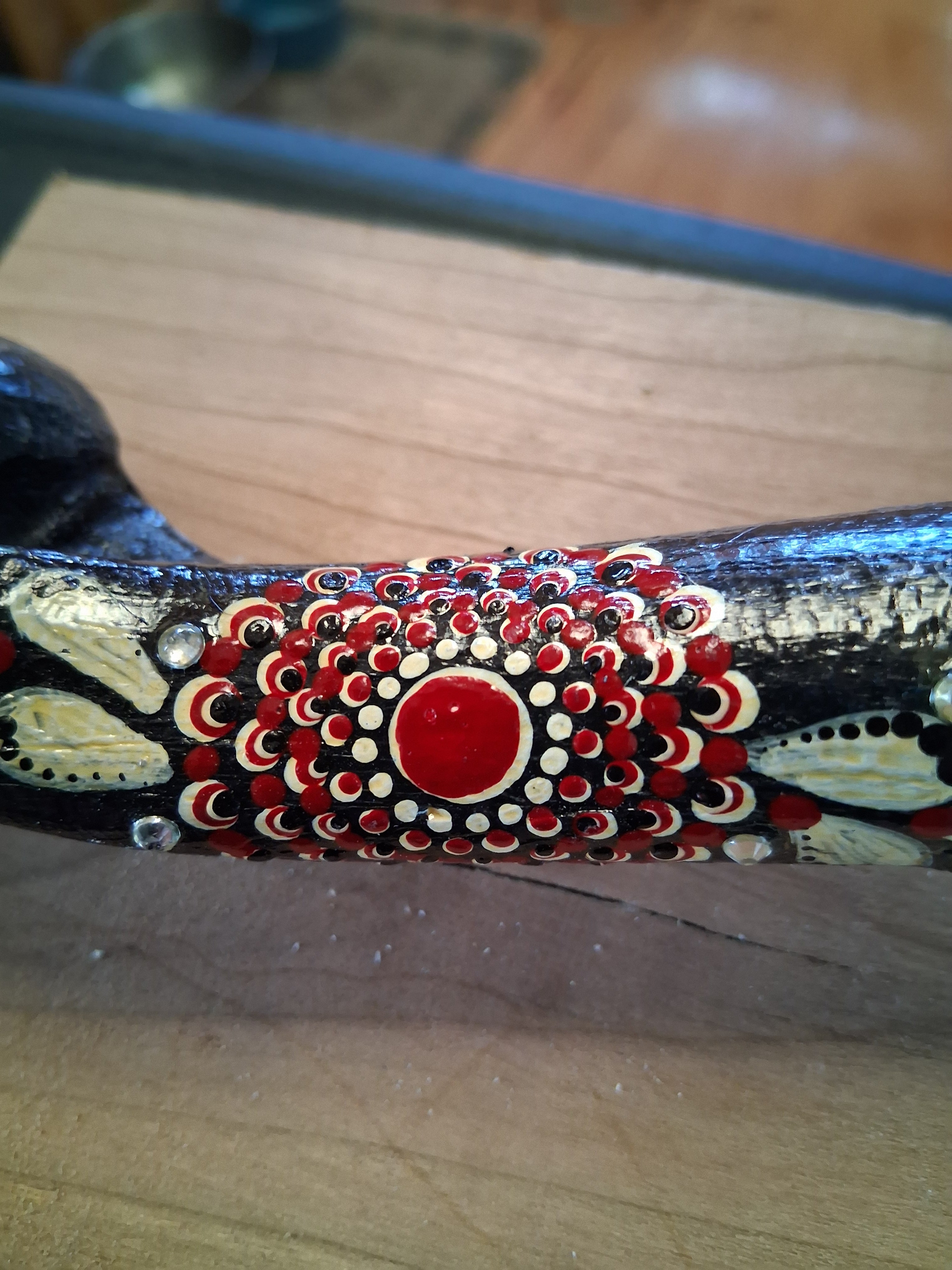 Red Gold & Black Mandala Deer Bone Art | Hand Painted Dot Art Boho Rustic Decor