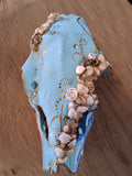 Deer Skull Seaside Wall Art | Hand Painted Gold Leaf Coastal Boho Decor