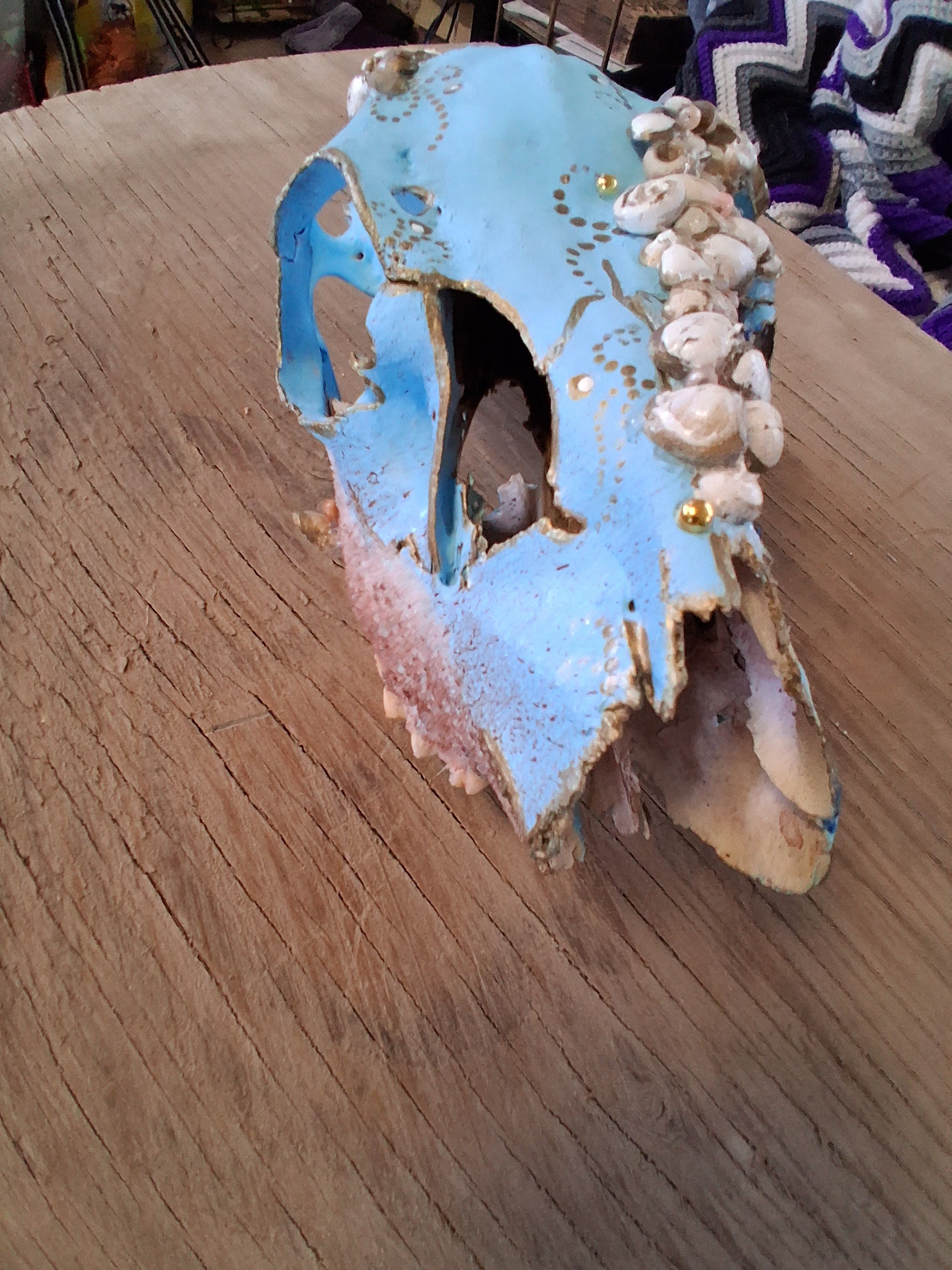 Deer Skull Seaside Wall Art | Hand Painted Gold Leaf Coastal Boho Decor