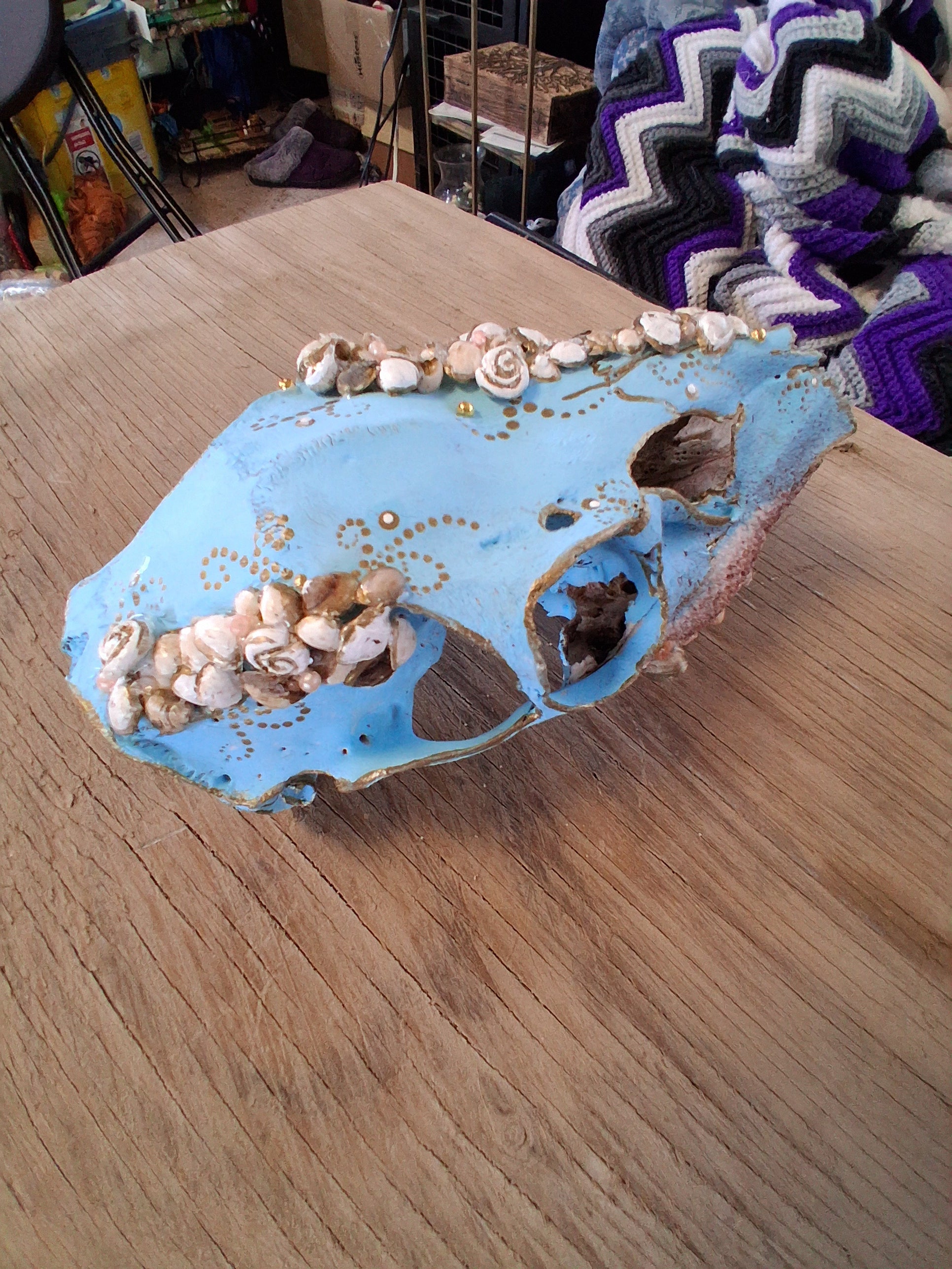 Deer Skull Seaside Wall Art | Hand Painted Gold Leaf Coastal Boho Decor