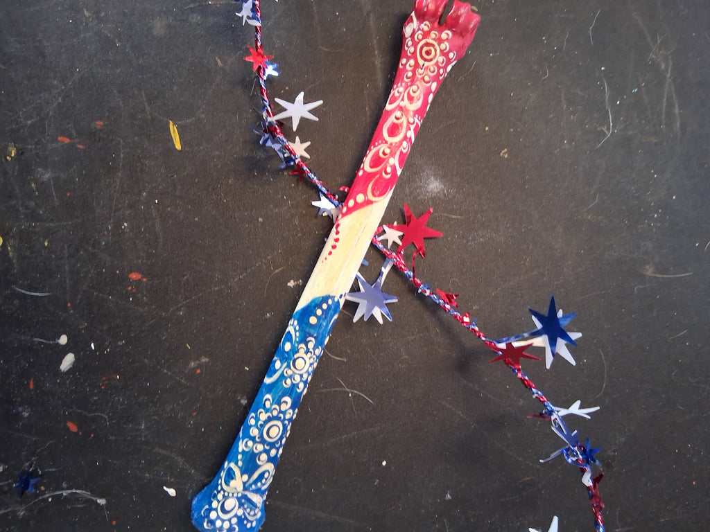 Patriotic Deer Bone Art | Hand Painted Red White Blue Dot Art 4th of July Decor