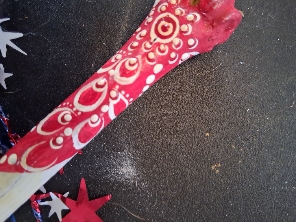 Patriotic Deer Bone Art | Hand Painted Red White Blue Dot Art 4th of July Decor