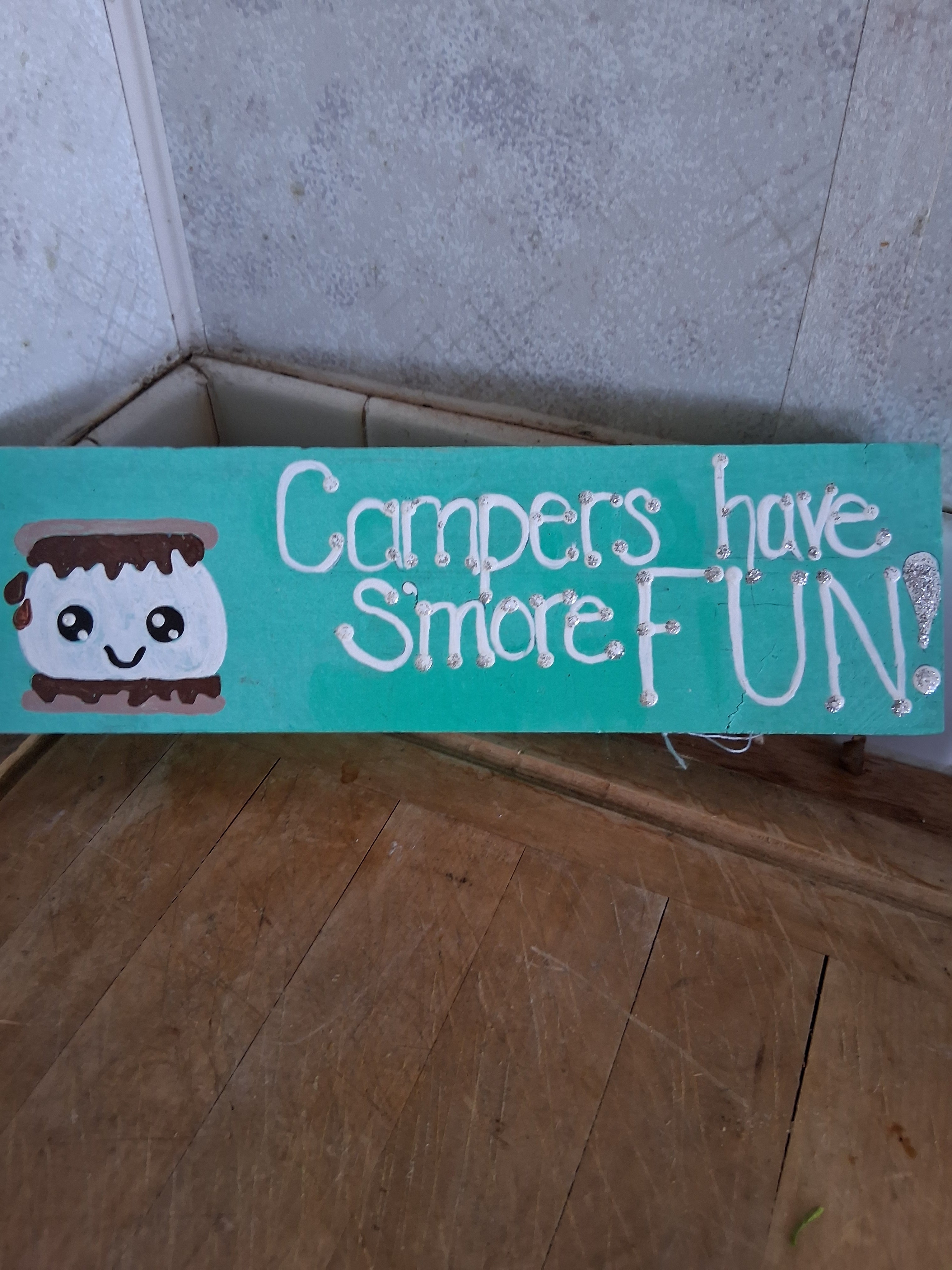 S'more Fun Camping Sign | Kawaii Hand Painted Wood Sign Camper Gift